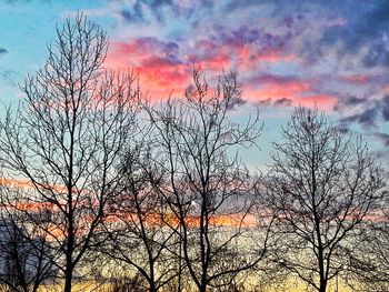 Low angle view of silhouette bare trees against sky at sunset