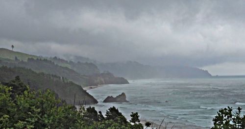 Scenic view of sea against cloudy sky