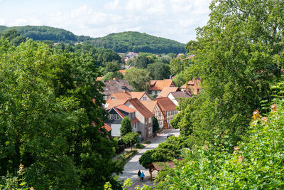 High angle view of townscape against sky