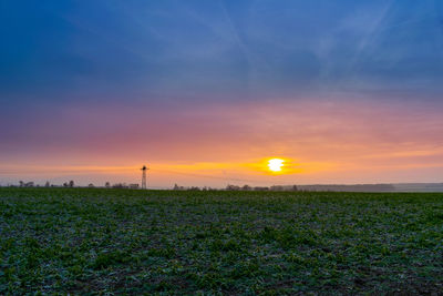 Scenic view of field against sky during sunset