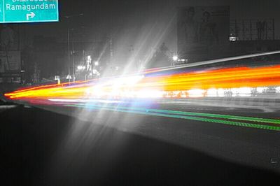 Light trails on road at night