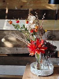 Close-up of flower vase on table