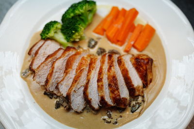 High angle view of meal served in plate