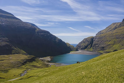 Scenic view of landscape and mountains against sky