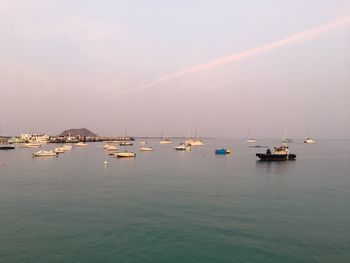 Sailboats in sea against sky