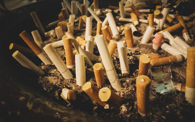 High angle view of cigarette on table