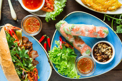 High angle view of food on table