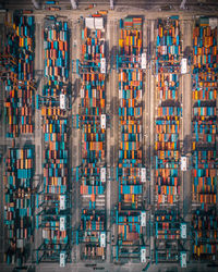 Full frame shot of cargo containers at harbor