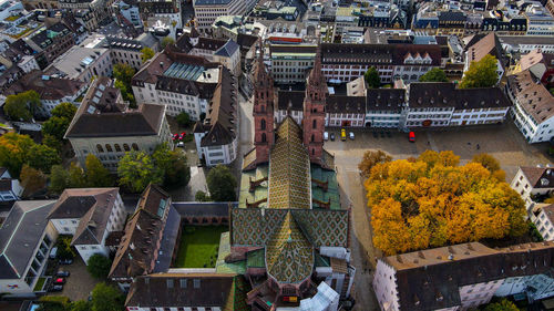 High angle view of buildings in city