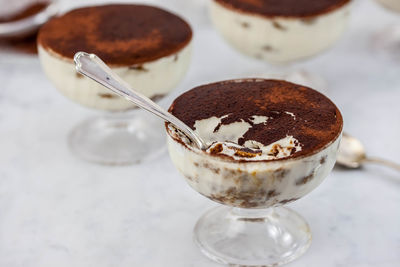 Close-up of ice cream in bowl on table