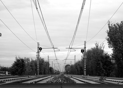 Low angle view of electricity pylon against sky