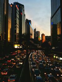 High angle view of vehicles on road in city