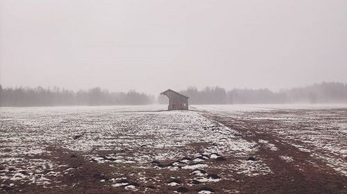 Scenic view of landscape during foggy weather