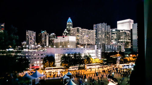 Illuminated buildings at night