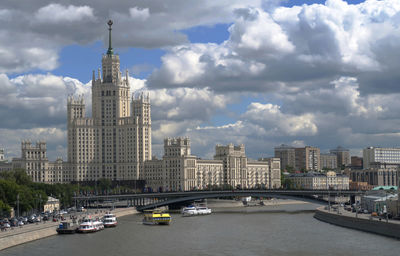 View of buildings in city against cloudy sky