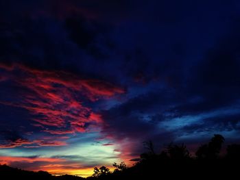 Low angle view of silhouette trees against sky at sunset