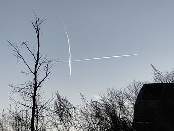 Low angle view of bare tree against sky