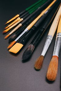 High angle view of colored pencils on table