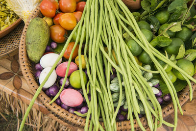 High angle view of fruits in basket