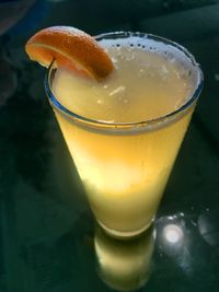 Close-up of beer in glass on table