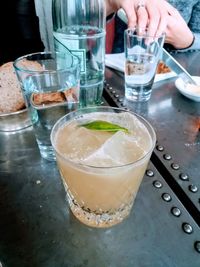 High angle view of drink on table