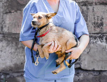 Midsection of woman with dog