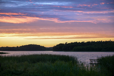 Scenic view of lake against sky during sunset