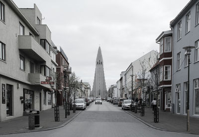 City street leading towards hallgrimskirkja church