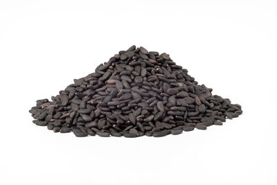 High angle view of bread against white background