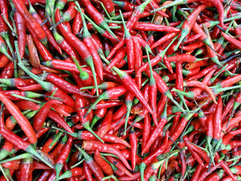 Full frame shot of red chili peppers for sale at market