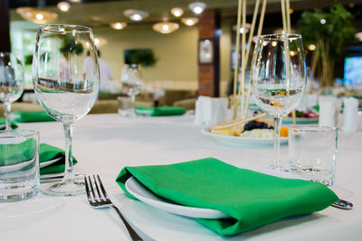 Close-up of place setting on table in restaurant