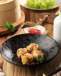 Close-up of food in plate on table