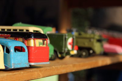 Close-up of toy car on table