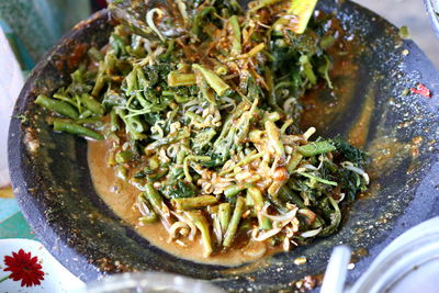 High angle view of meal served in plate