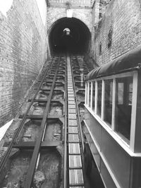 Railroad tracks in tunnel