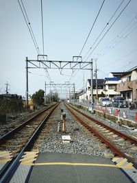 Railroad tracks against clear sky