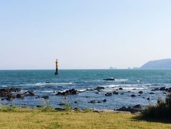 Scenic view of sea against clear sky