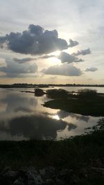 Scenic view of lake against sky during sunset