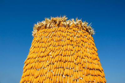 Low angle view of yellow plant against clear blue sky