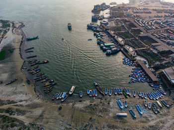 High angle view of people on beach