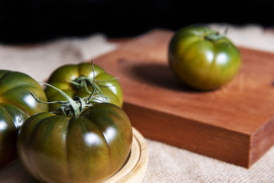 High angle view of fruits on cutting board