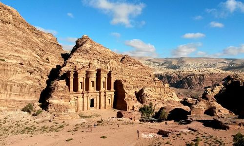 Historical petra in desert against sky