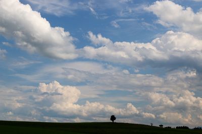 Scenic view of grassy field against cloudy sky