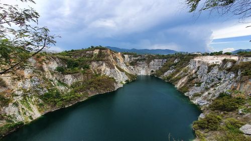 Panoramic view of river amidst trees against sky