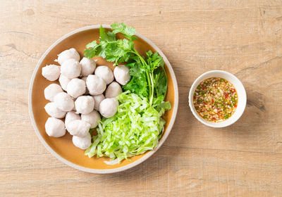 High angle view of food in bowl on table