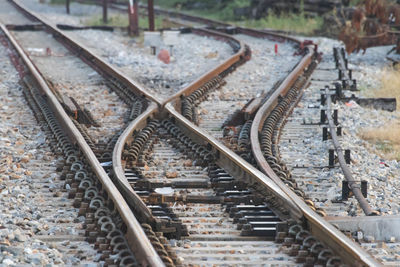 High angle view of railroad tracks