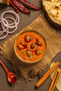 High angle view of food on table