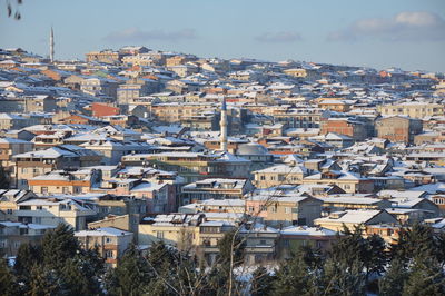 High angle view of townscape against sky