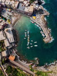 High angle view of city buildings