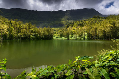 Scenic view of lake against sky